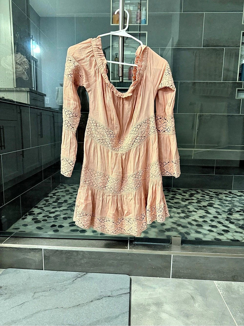 Showpo Crochet Trim Mini Dress in Pink Size Medium